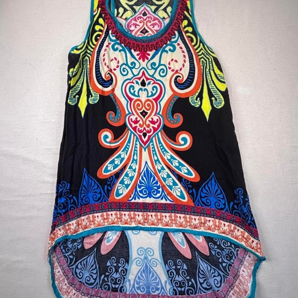 Flying Tomato Tank Top Women's Small Black Boho Paisley High Low
